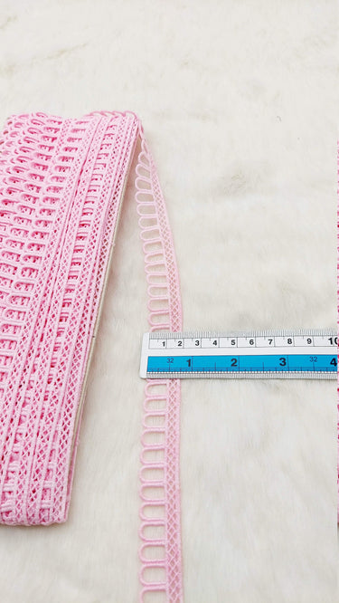 9 Yards Pink Embroidery Cotton Lace Trim, Approx. 20mm Wide, Fringe Trim